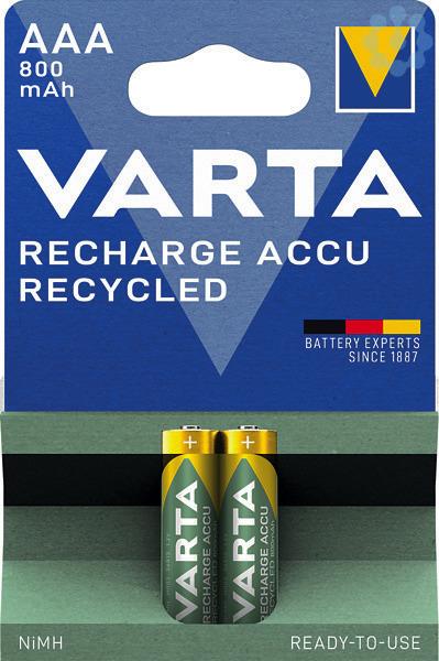 VARTA Akku NiMH Micro AAA HR03 1.2V/800mAh Recycled 56813 Retail Blister (2-Pack)