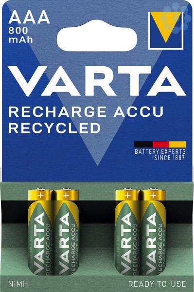 VARTA Akku NiMH Micro AAA HR03 1.2V/800mAh Recycled 56813 Retail Blister (4-Pack)