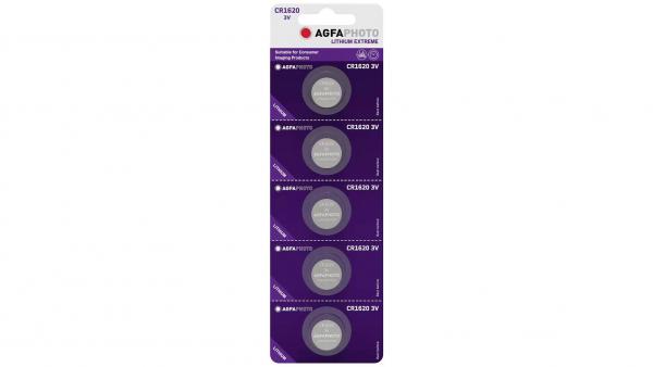 5 x AgfaPhoto Knopfzelle CR 1620 3V Lithium
