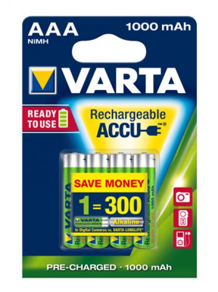 VARTA Akku NiMH Micro AAA HR03 1.2V/1000mAh 5703 Retail Blister (4-Pack)